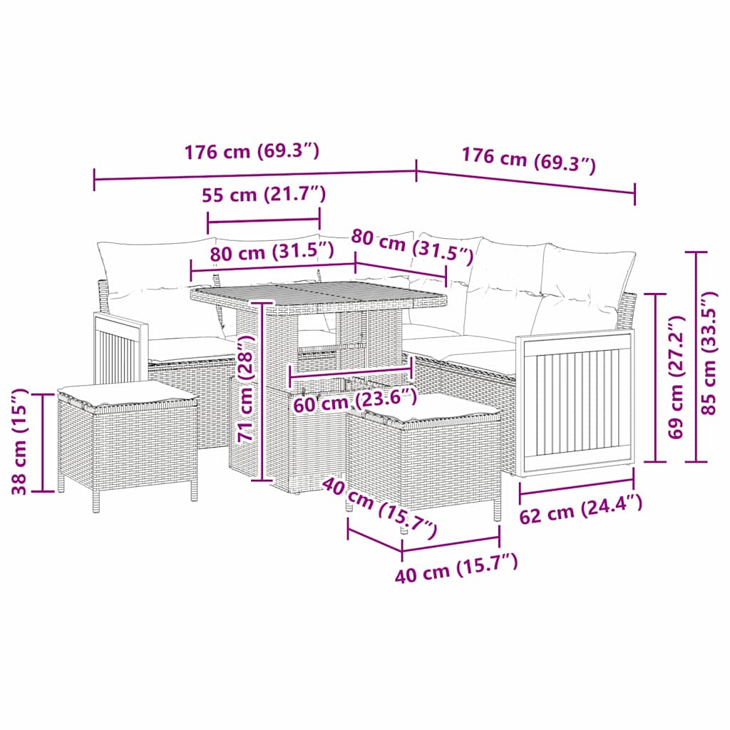 Gartensofa-set mit Kissen 8 pcs Beige und Creme