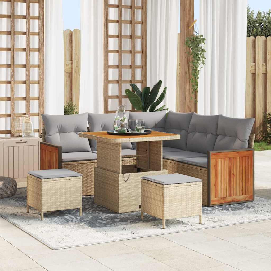 Gartensofa-set mit Kissen 8 pcs Beige und Hellgrau
