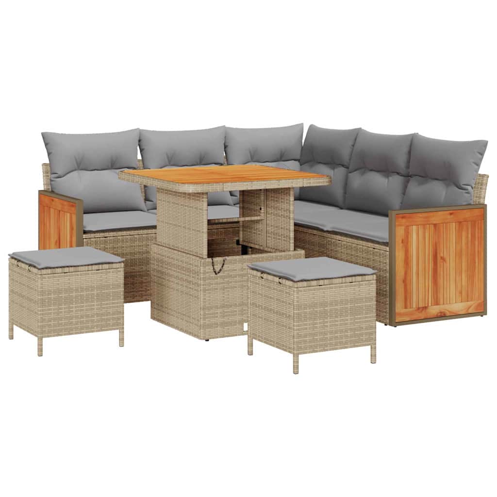 Gartensofa-set mit Kissen 8 pcs Beige und Hellgrau