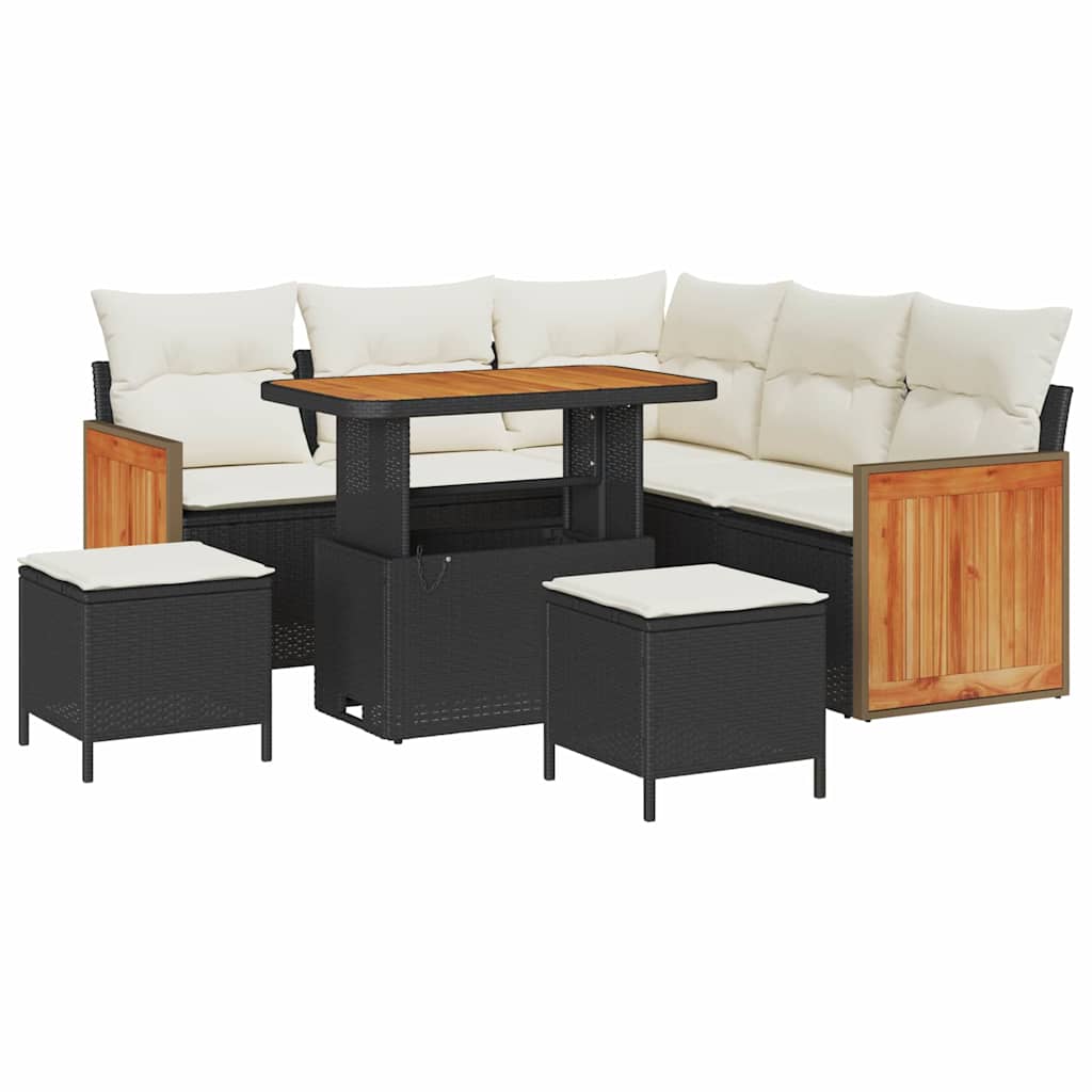 Gartensofa-set mit Kissen 8 pcs Schwarz und Creme