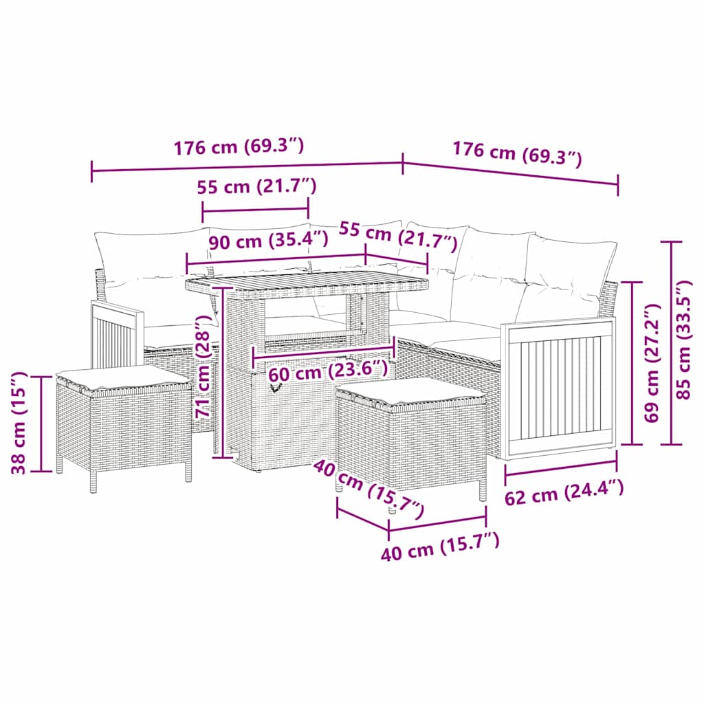 Gartensofa-set mit Kissen 8 pcs Beige und Hellgrau