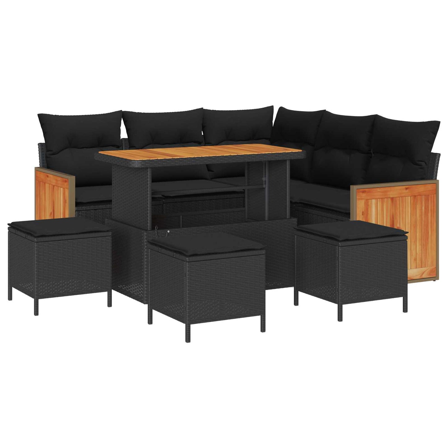 Gartensofa-set mit Kissen 9 pcs Schwarz