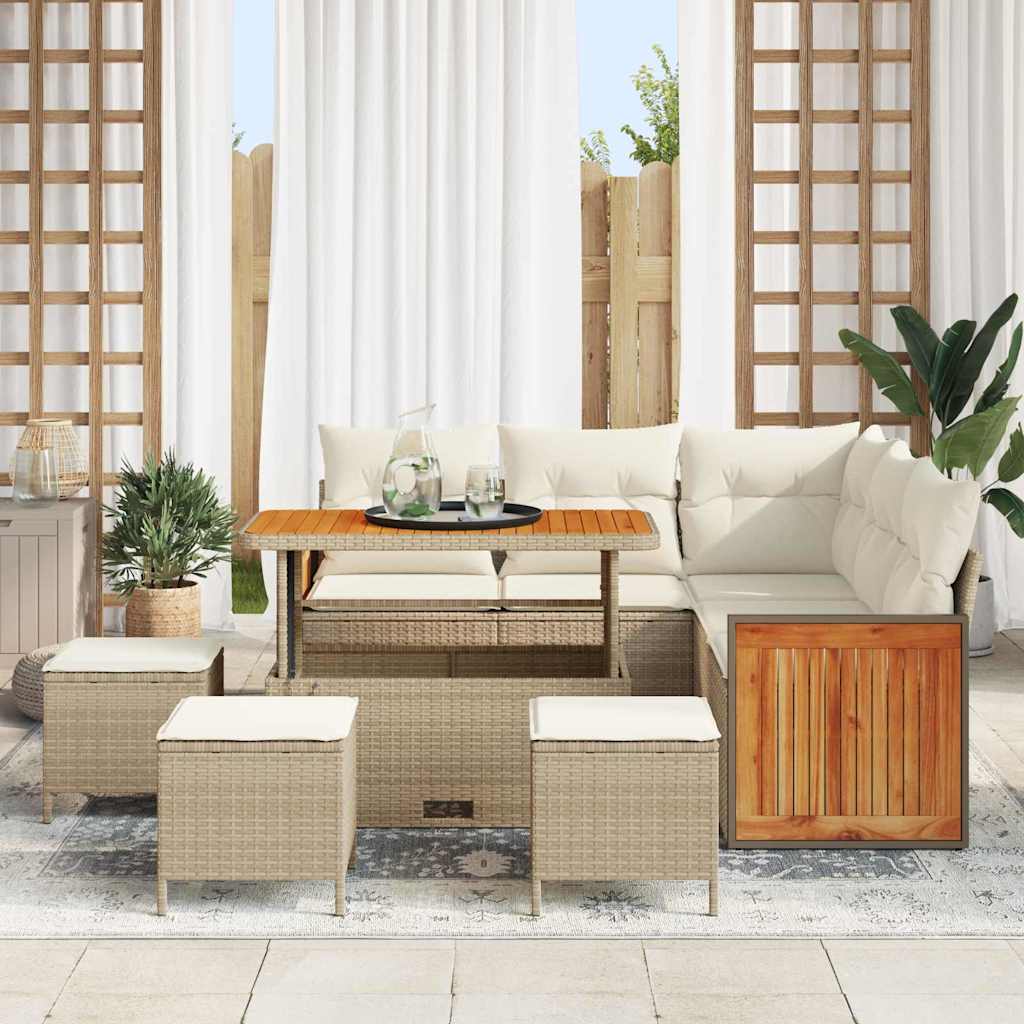 Gartensofa-set mit Kissen 9 pcs Beige und Creme