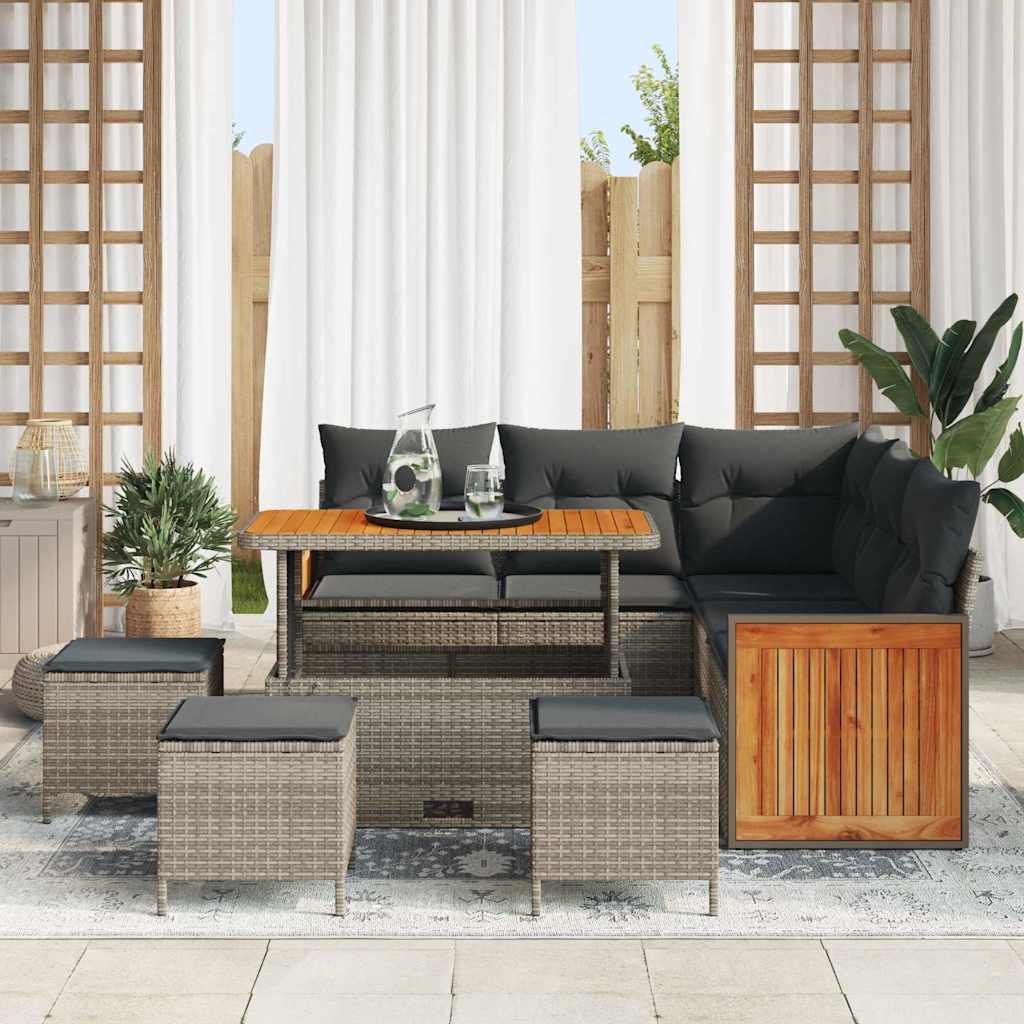 Gartensofa-set mit Kissen 9 pcs Grau