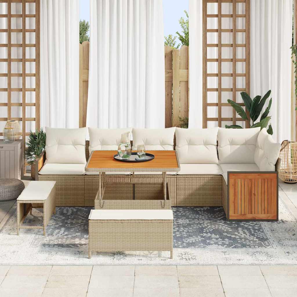 Gartensofa-set mit Kissen 9 pcs Beige und Creme