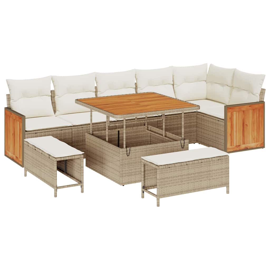 Gartensofa-set mit Kissen 9 pcs Beige und Creme