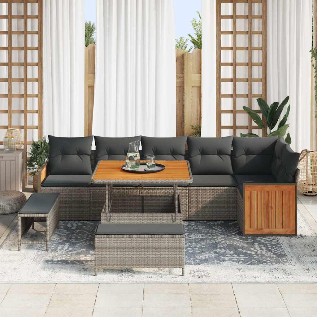 Gartensofa-set mit Kissen 9 pcs Grau