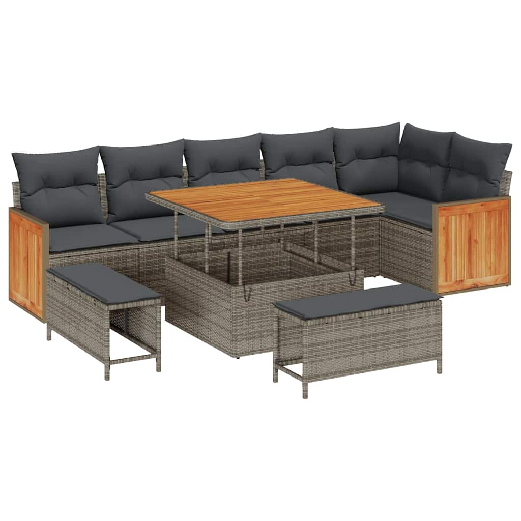 Gartensofa-set mit Kissen 9 pcs Grau