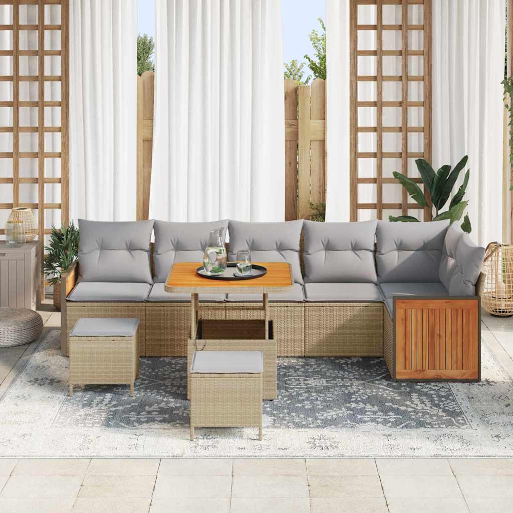 Gartensofa-set mit Kissen 9 pcs Beige und Hellgrau