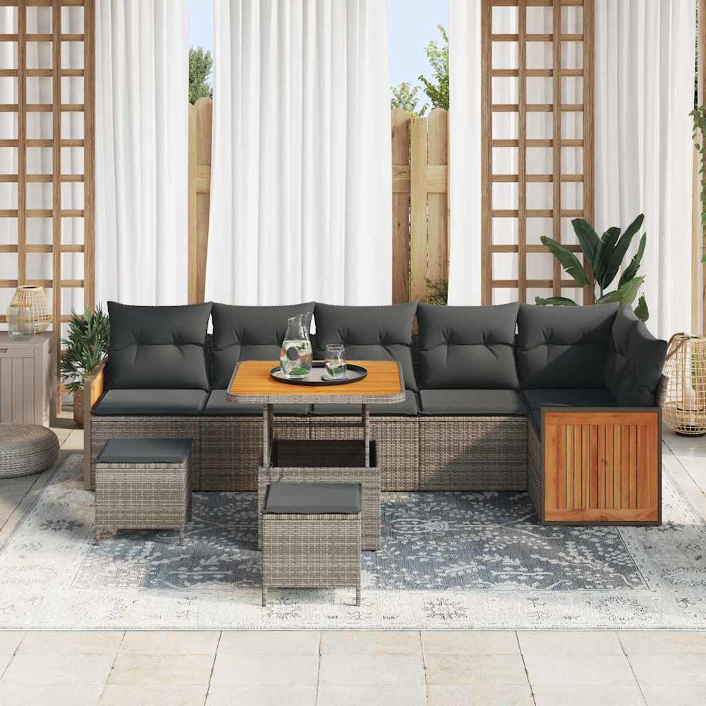 Gartensofa-set mit Kissen 9 pcs Grau