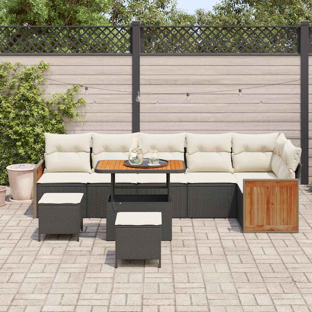 Gartensofa-set mit Kissen 9 pcs Schwarz und Creme