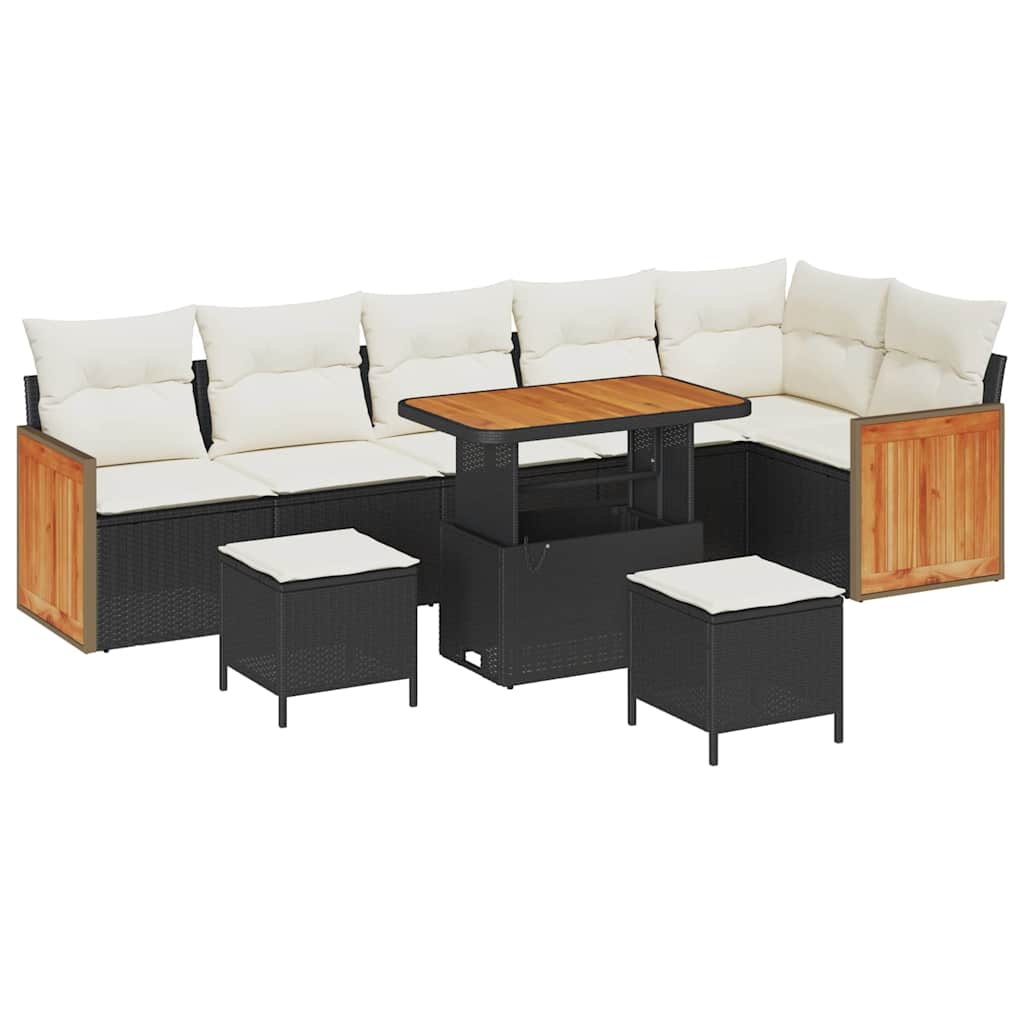 Gartensofa-set mit Kissen 9 pcs Schwarz und Creme