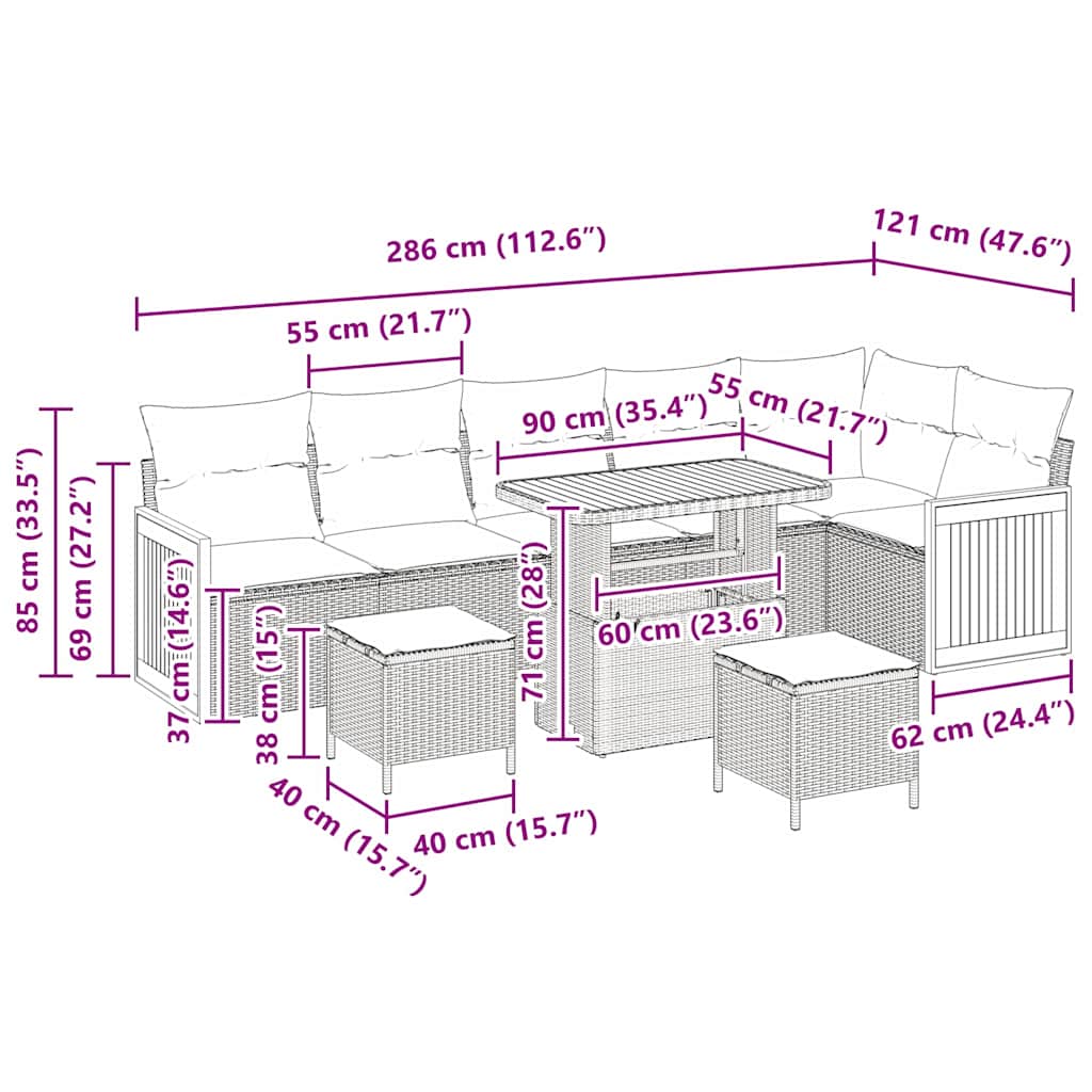 Gartensofa-set mit Kissen 9 pcs Beige und Creme
