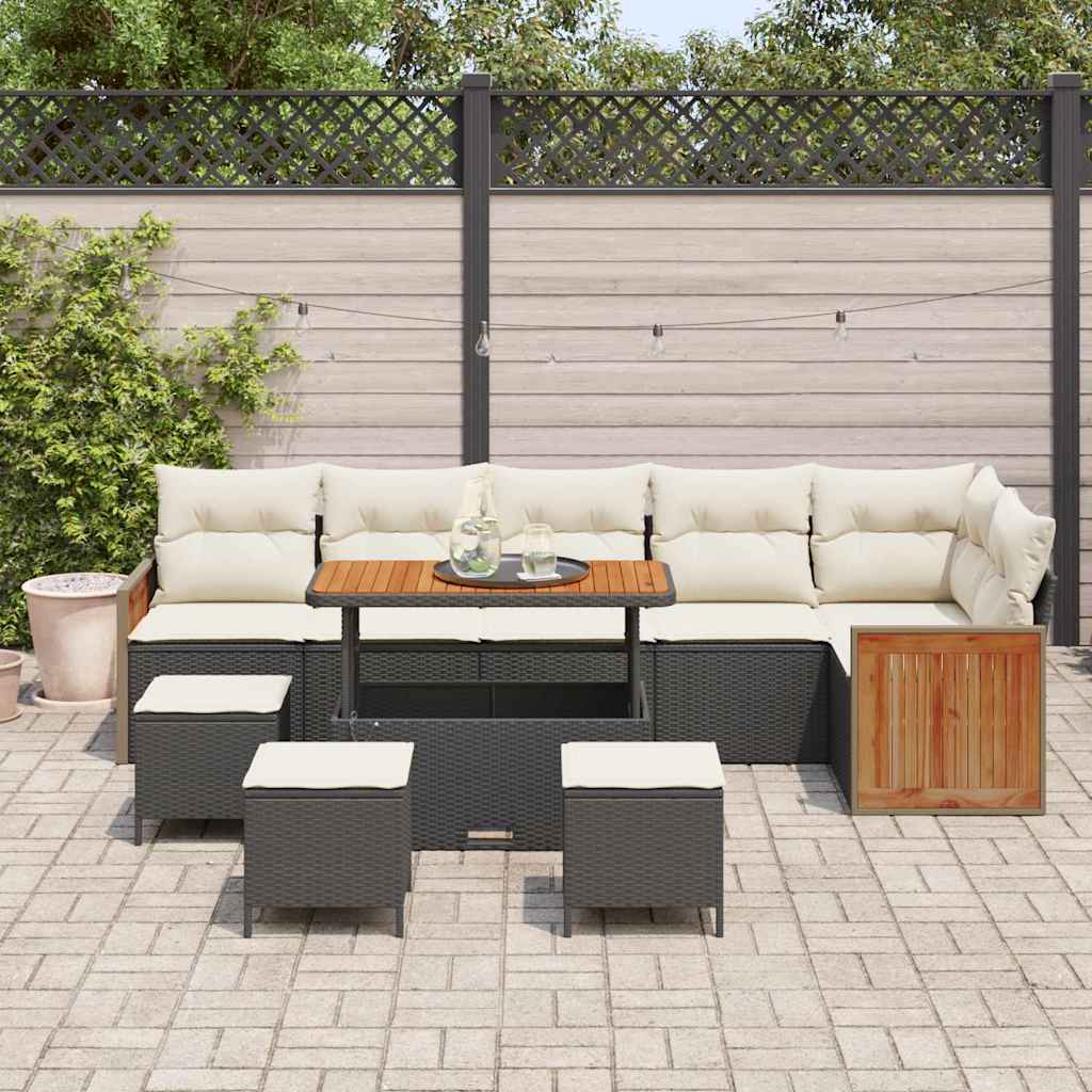 Gartensofa-set mit Kissen 10 pcs Schwarz und Creme