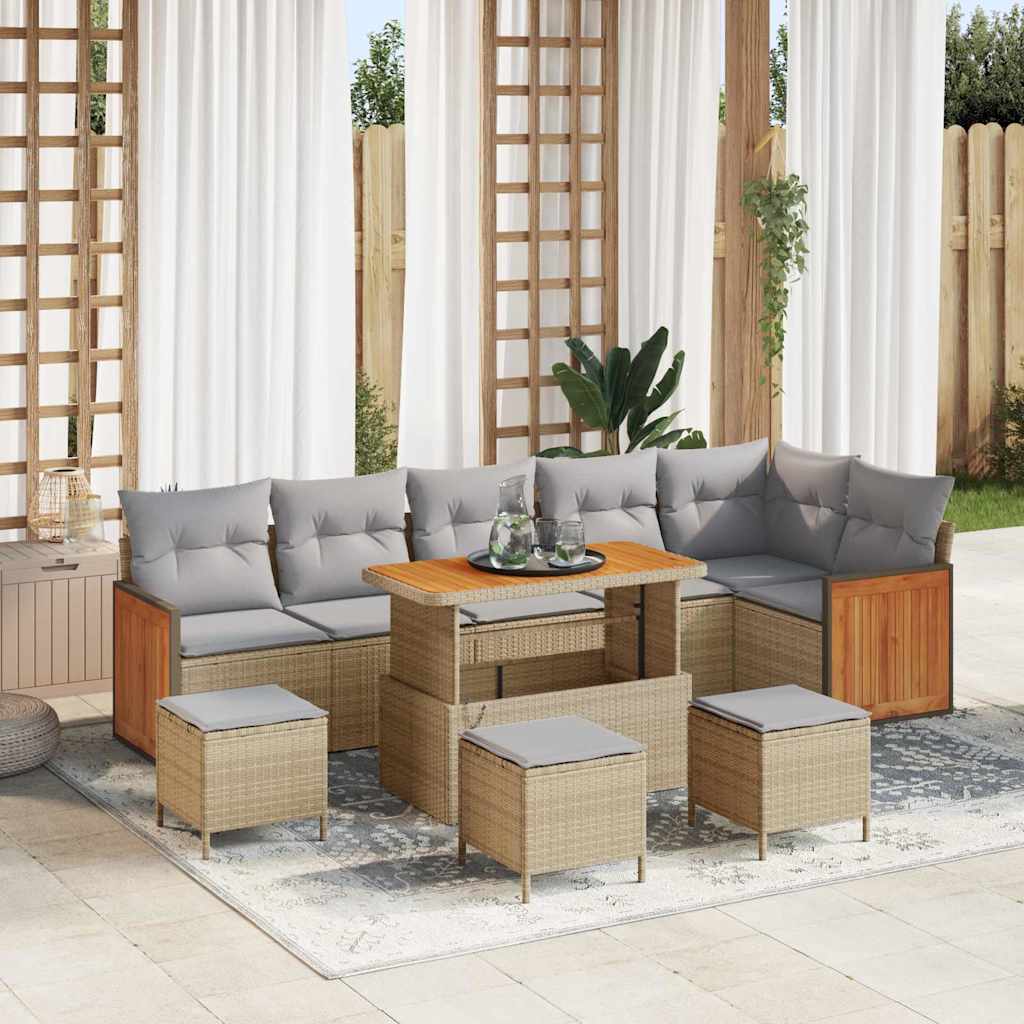 Gartensofa-set mit Kissen 10 pcs Beige und Hellgrau