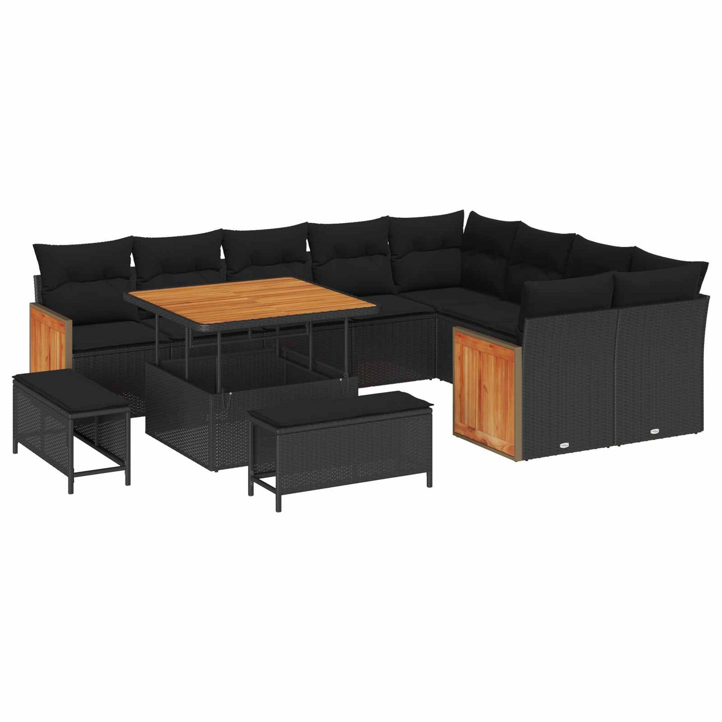 Gartensofa-set mit Kissen 12 pcs Schwarz