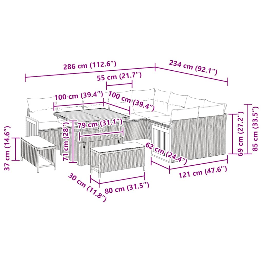 Gartensofa-set mit Kissen 12 pcs Beige und Creme