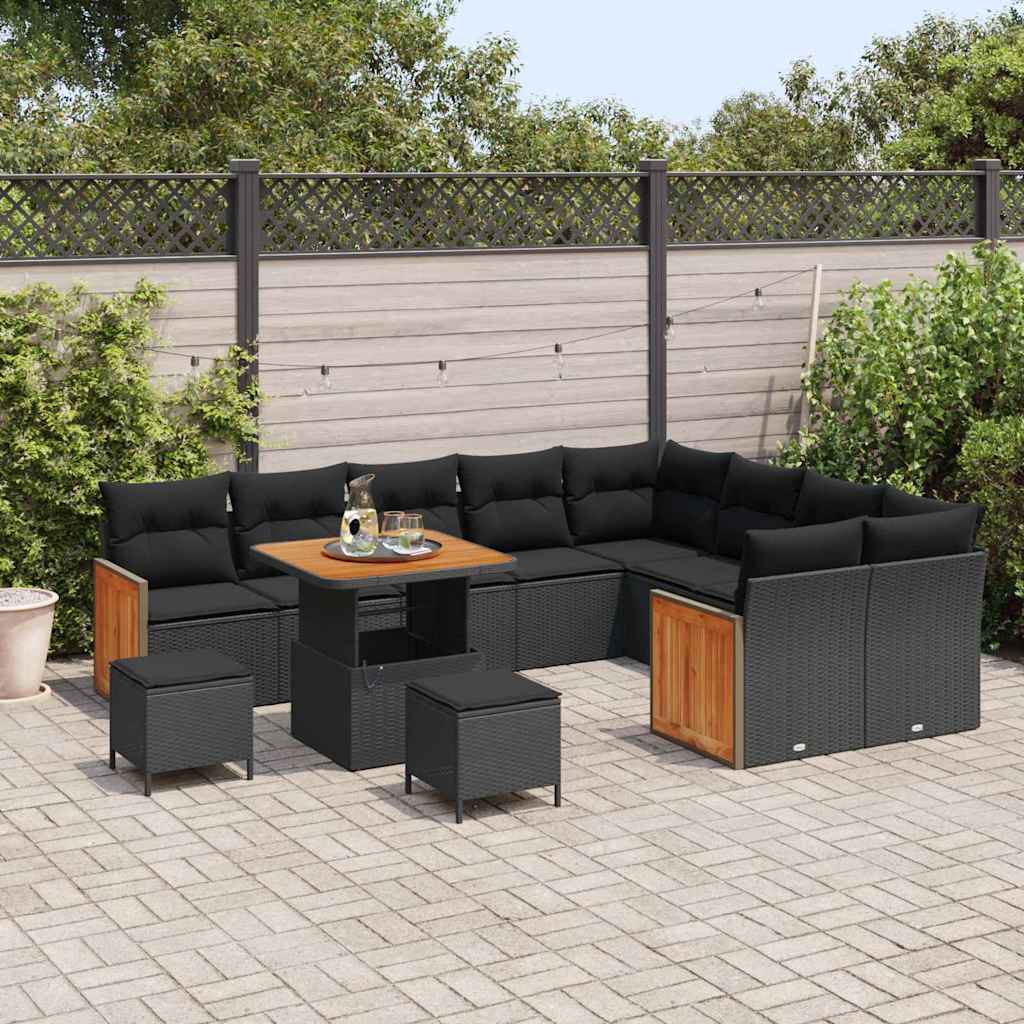 Gartensofa-set mit Kissen 12 pcs Schwarz