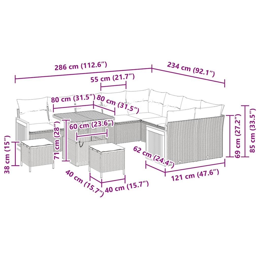 Gartensofa-set mit Kissen 12 pcs Beige und Creme