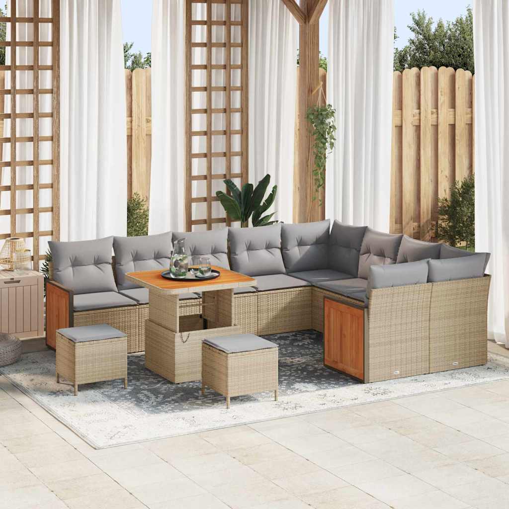 Gartensofa-set mit Kissen 12 pcs Beige und Hellgrau