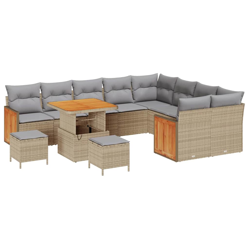 Gartensofa-set mit Kissen 12 pcs Beige und Hellgrau
