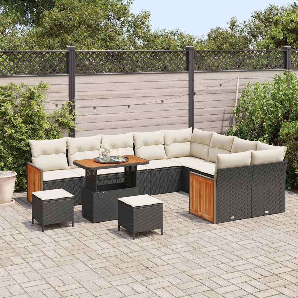 Gartensofa-set mit Kissen 12 pcs Schwarz und Creme