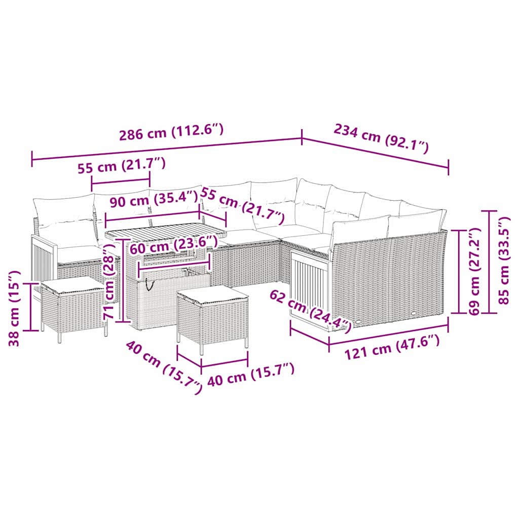 Gartensofa-set mit Kissen 12 pcs Schwarz und Creme