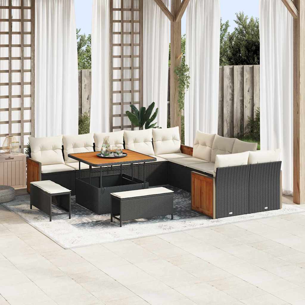 Gartensofa-set mit Kissen 13 pcs Schwarz und Creme