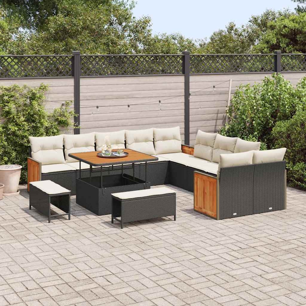 Gartensofa-set mit Kissen 13 pcs Schwarz und Creme