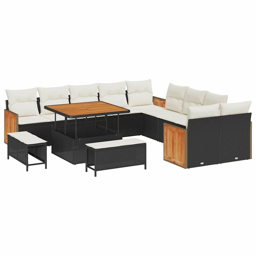 Gartensofa-set mit Kissen 13 pcs Schwarz und Creme