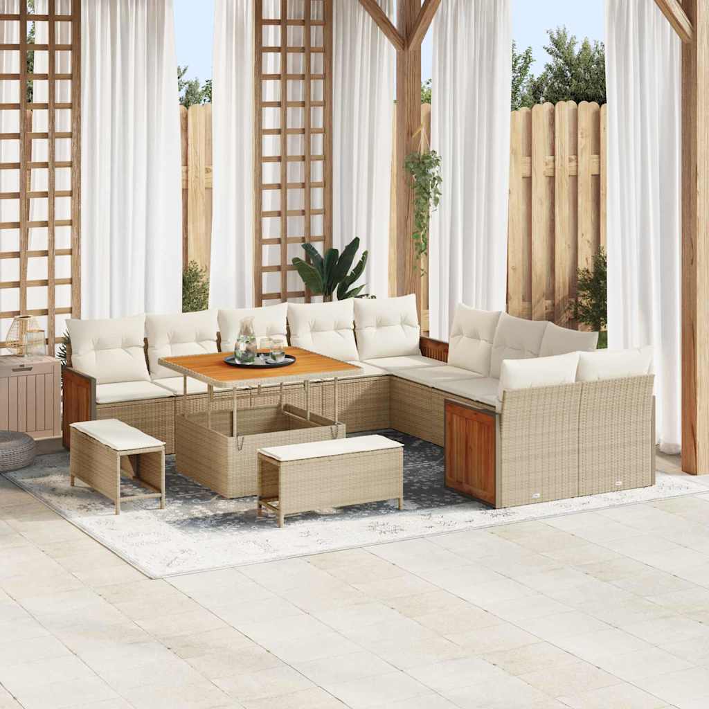 Gartensofa-set mit Kissen 13 pcs Beige und Creme