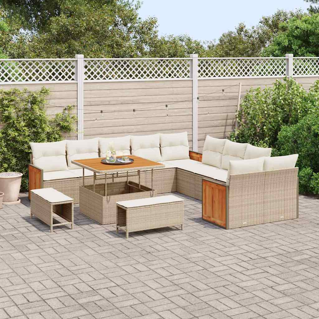 Gartensofa-set mit Kissen 13 pcs Beige und Creme