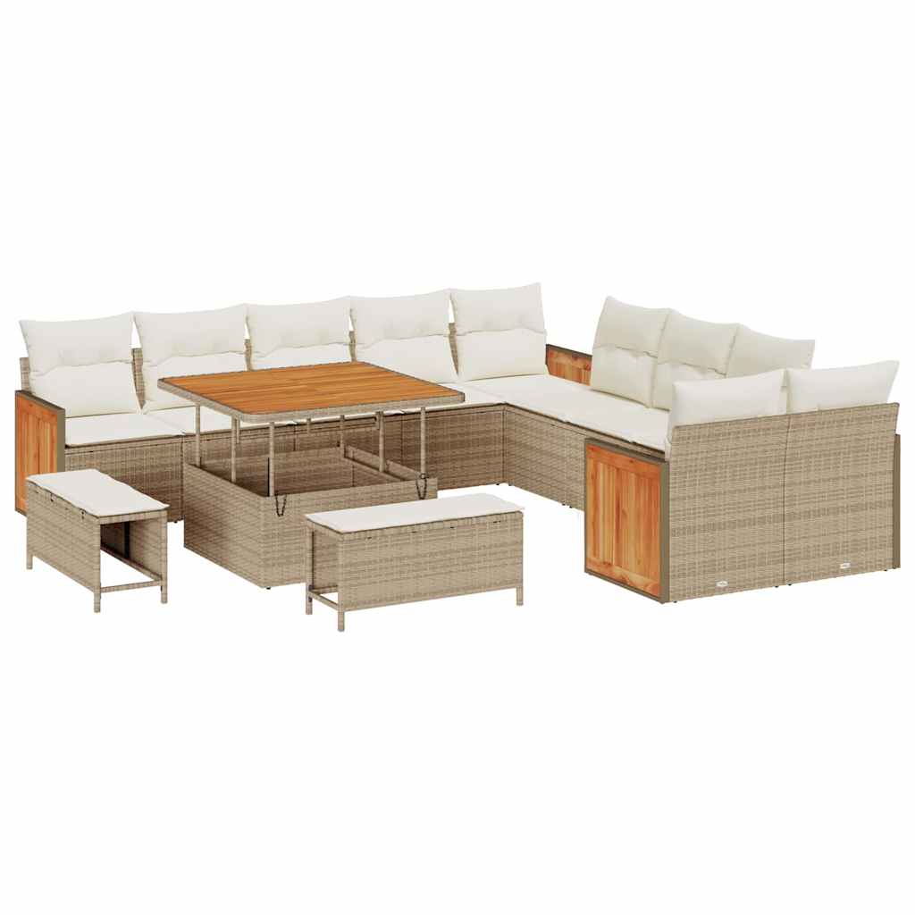 Gartensofa-set mit Kissen 13 pcs Beige und Creme