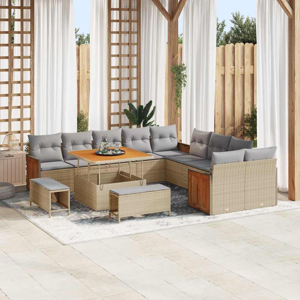 Gartensofa-set mit Kissen 13 pcs Beige und Hellgrau