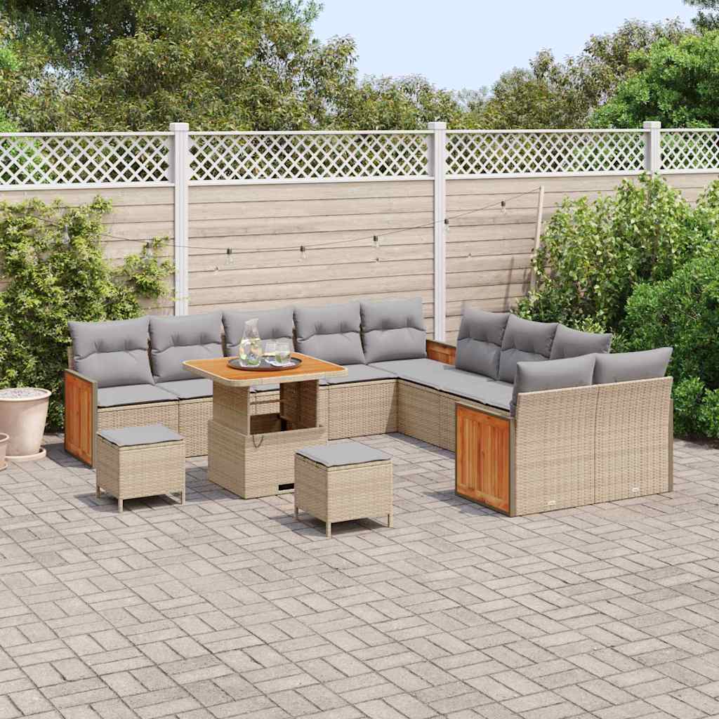 Gartensofa-set mit Kissen 13 pcs Beige und Hellgrau