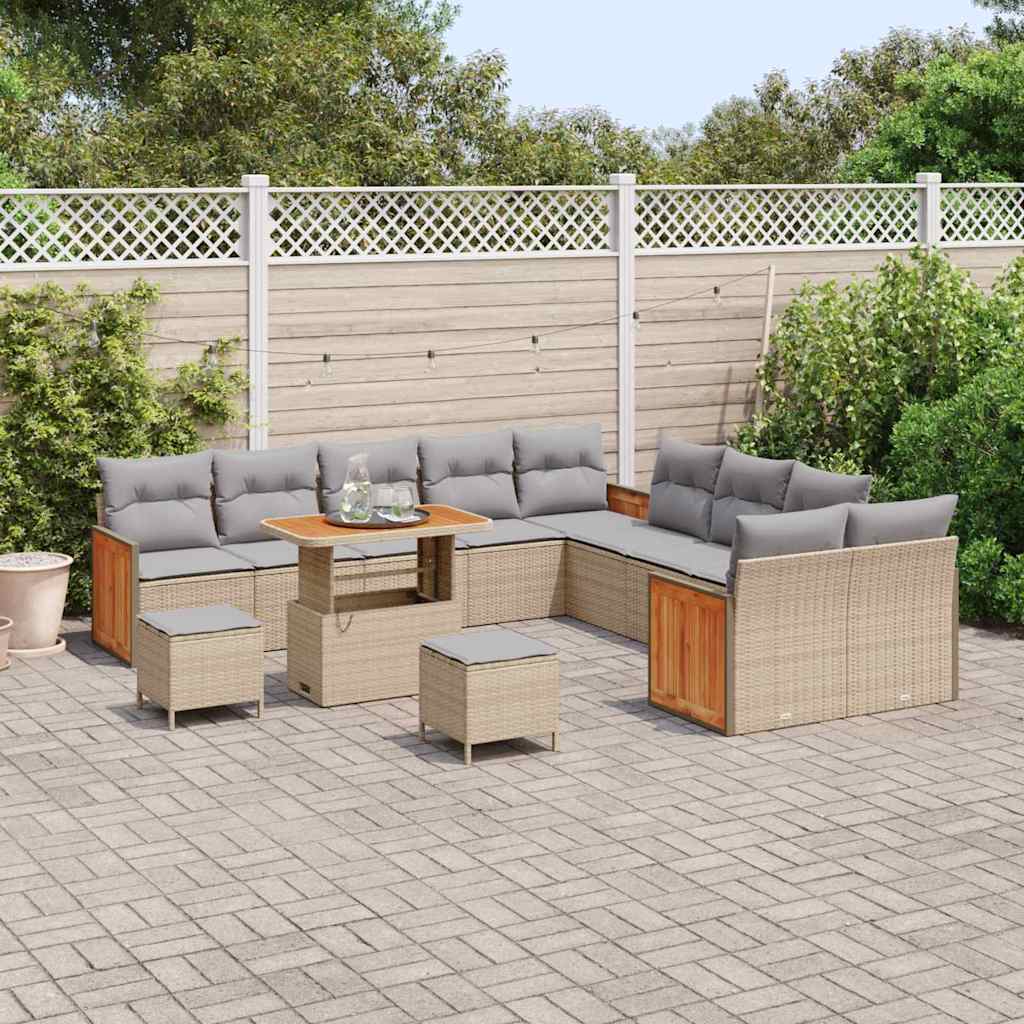Gartensofa-set mit Kissen 13 pcs Beige und Hellgrau