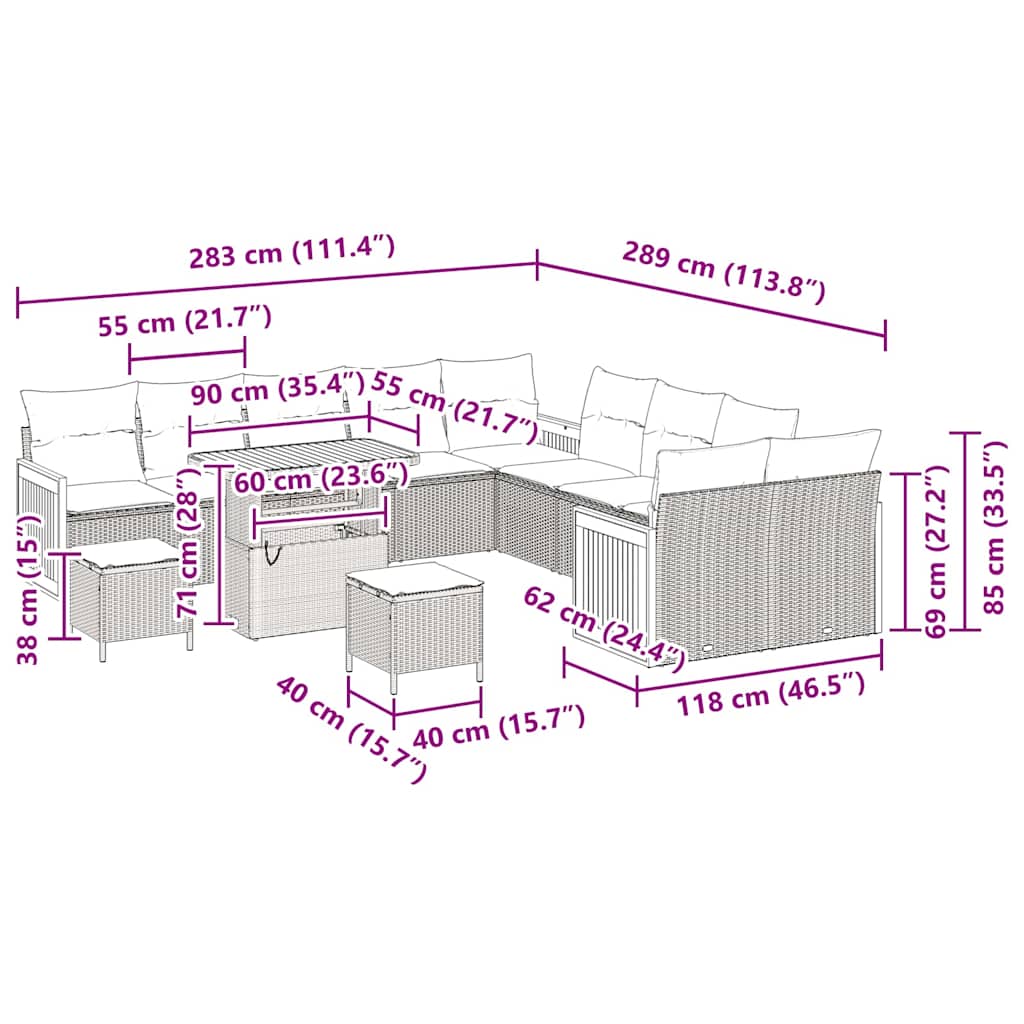 Gartensofa-set mit Kissen 13 pcs Beige und Hellgrau