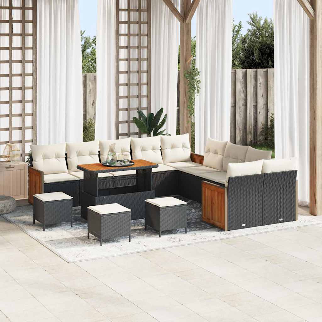 Gartensofa-set mit Kissen 14 pcs Schwarz und Creme