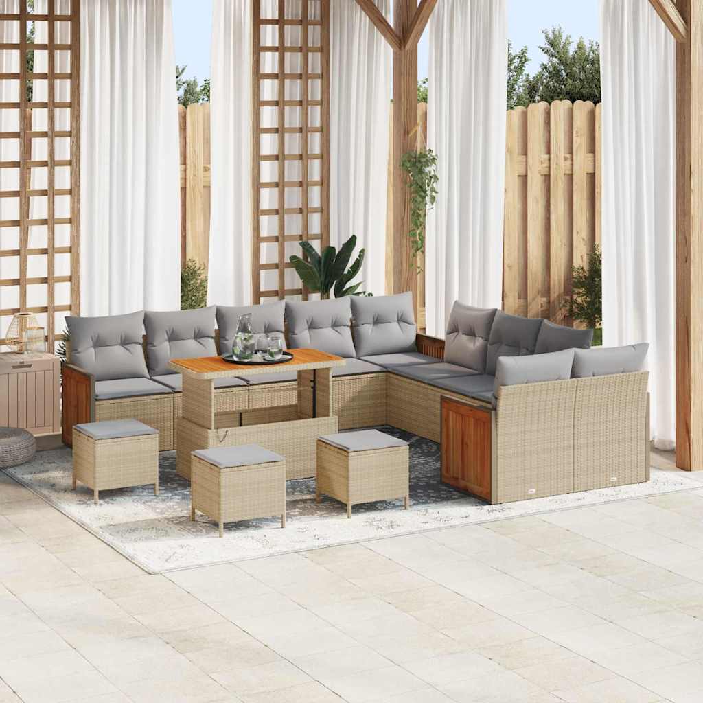 Gartensofa-set mit Kissen 14 pcs Beige und Hellgrau