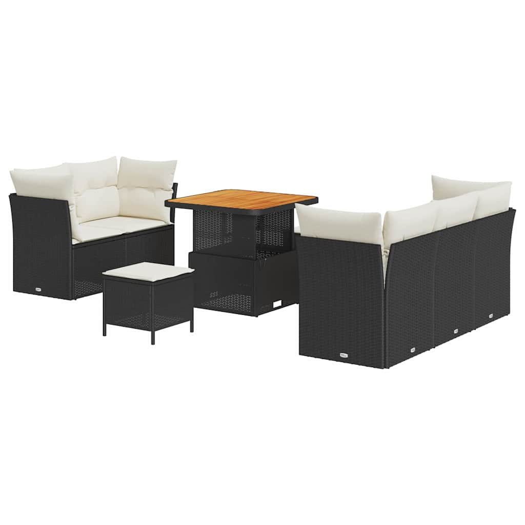 Gartensofa-set mit Kissen 8 pcs Schwarz und Creme Poly-Rattan