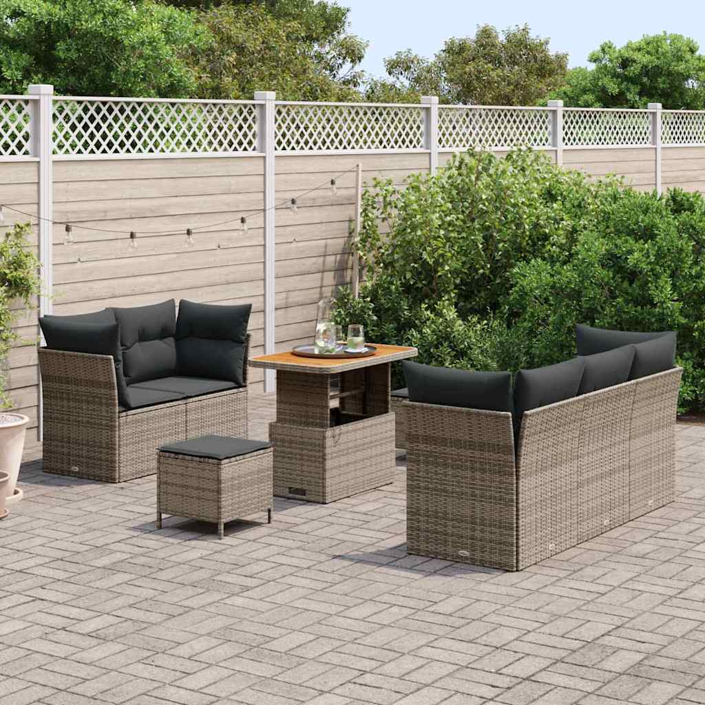 Garten-Sofa-Set mit Kissen mit Speicher 8 pcs Grau
