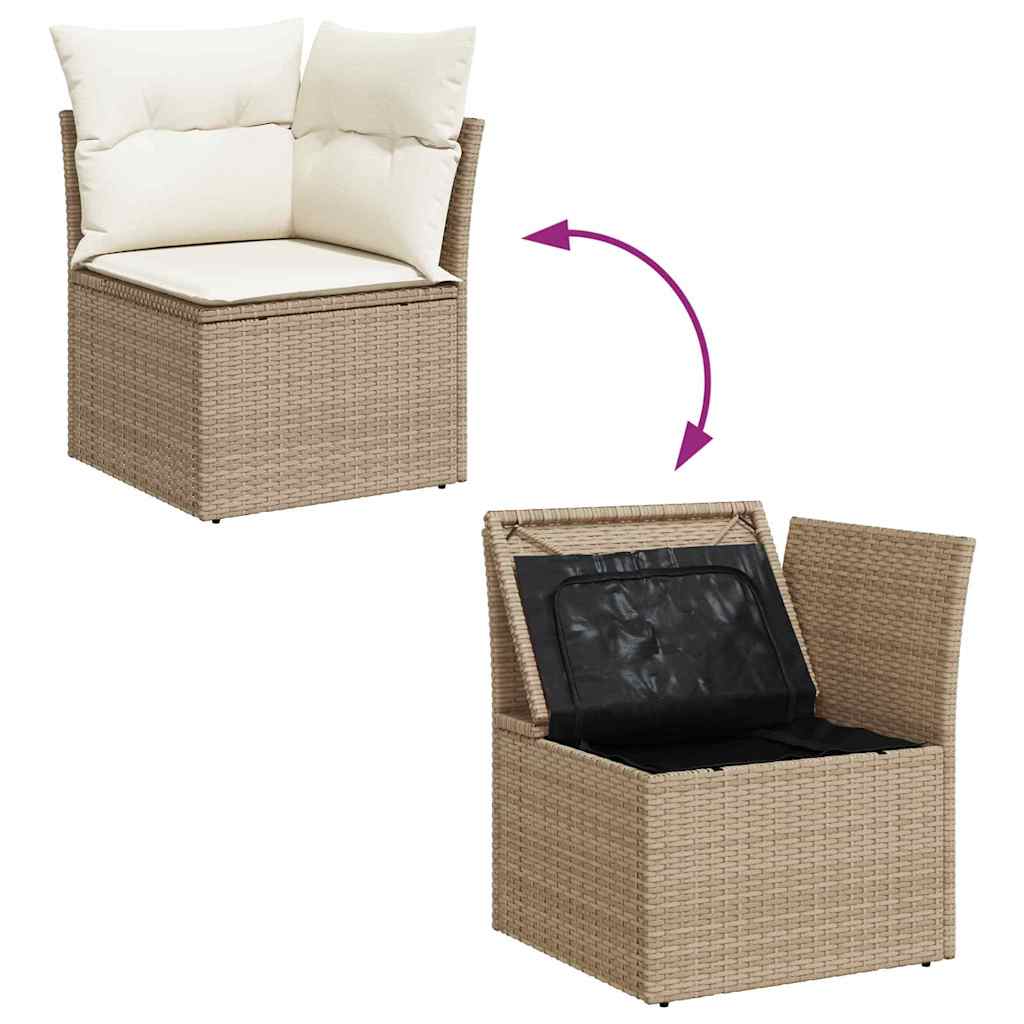 Gartensofa-set mit Kissen 9 pcs Beige und Creme Poly-Rattan