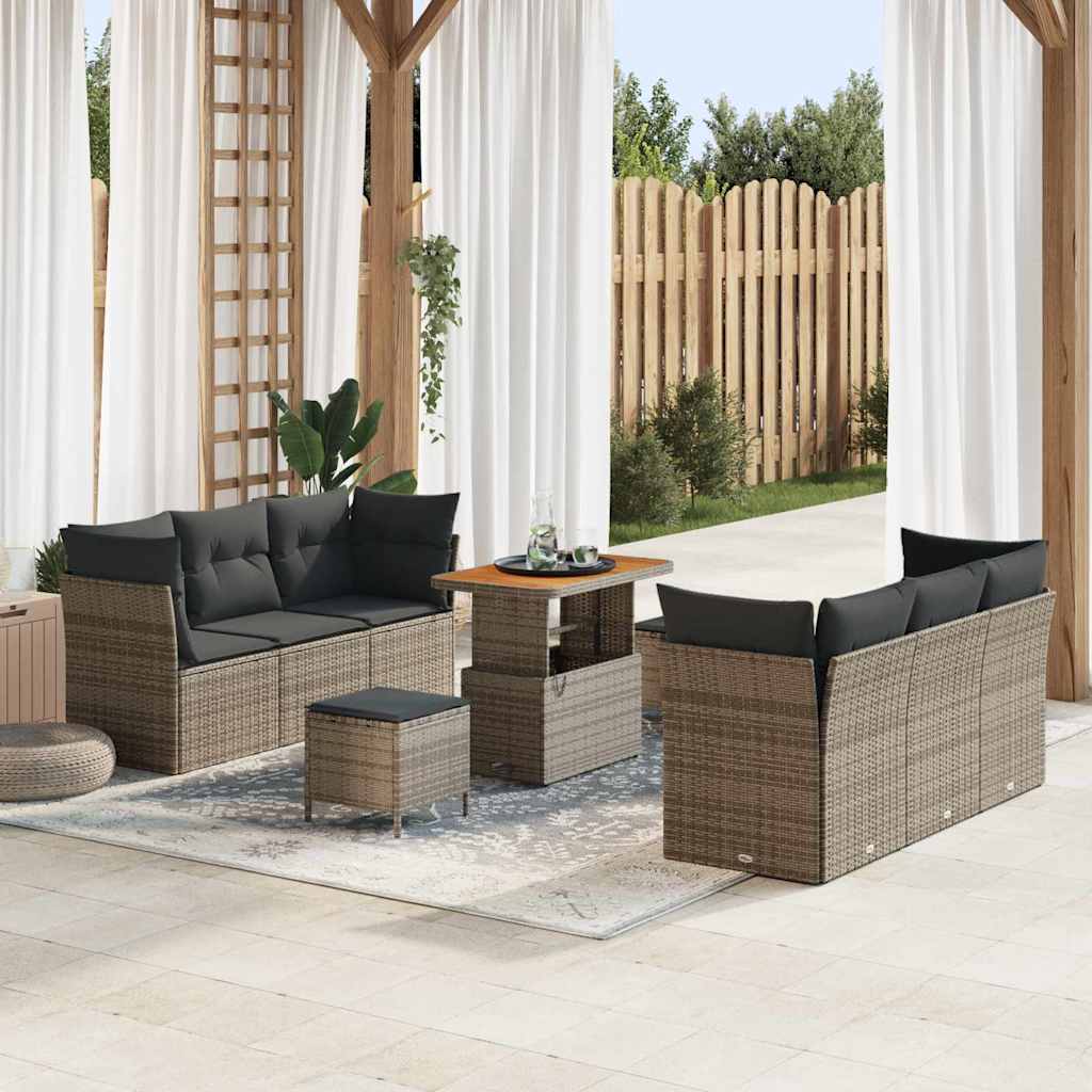 Gartensofa-set mit Kissen 9 pcs Grau Poly-Rattan