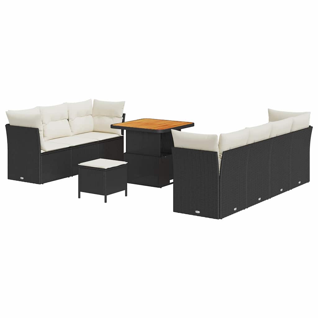 Garten-Sofa-Set mit Kissen 10 pcs Schwarz und Creme