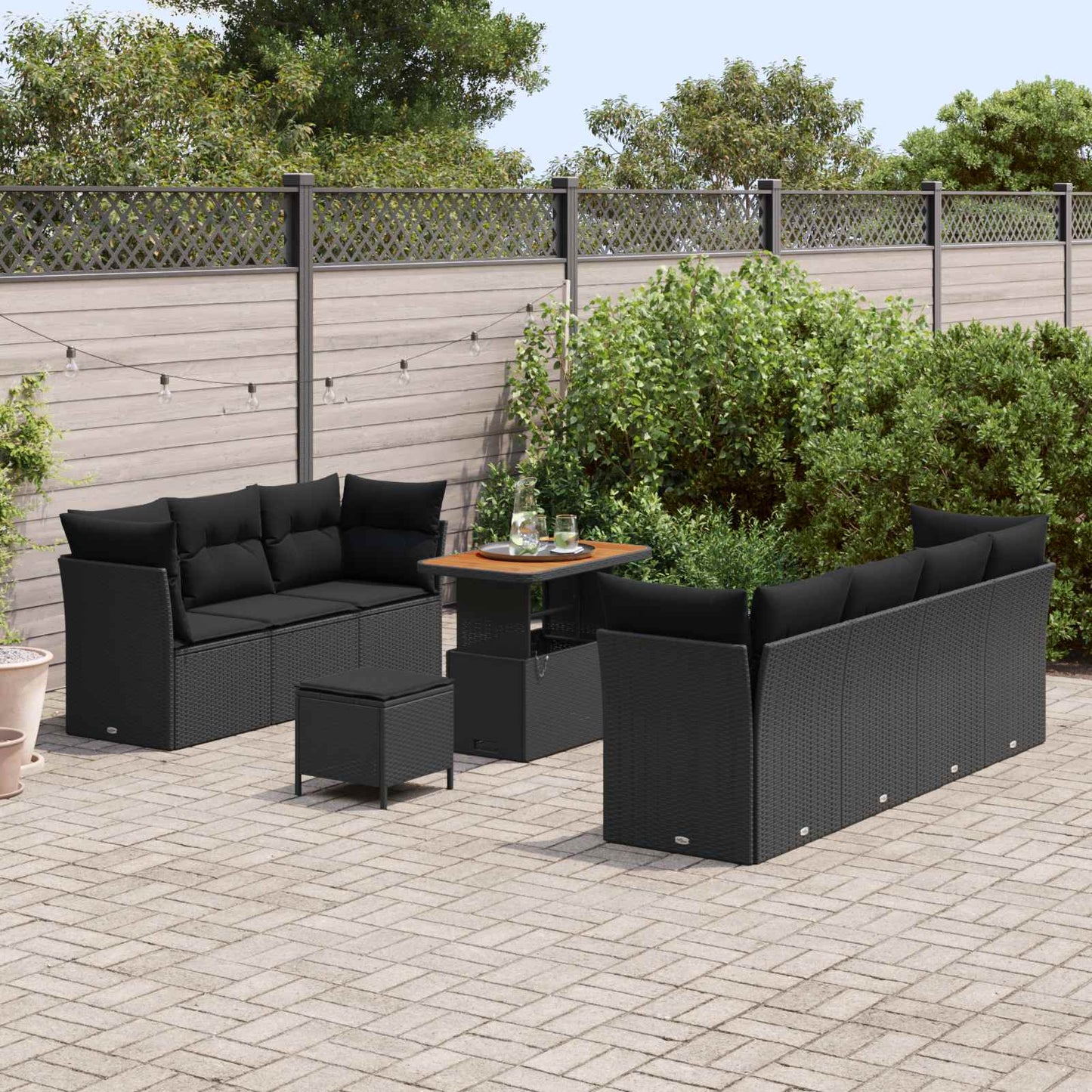Garten-Sofa-Set mit Kissen mit Speicher 10 pcs Schwarz