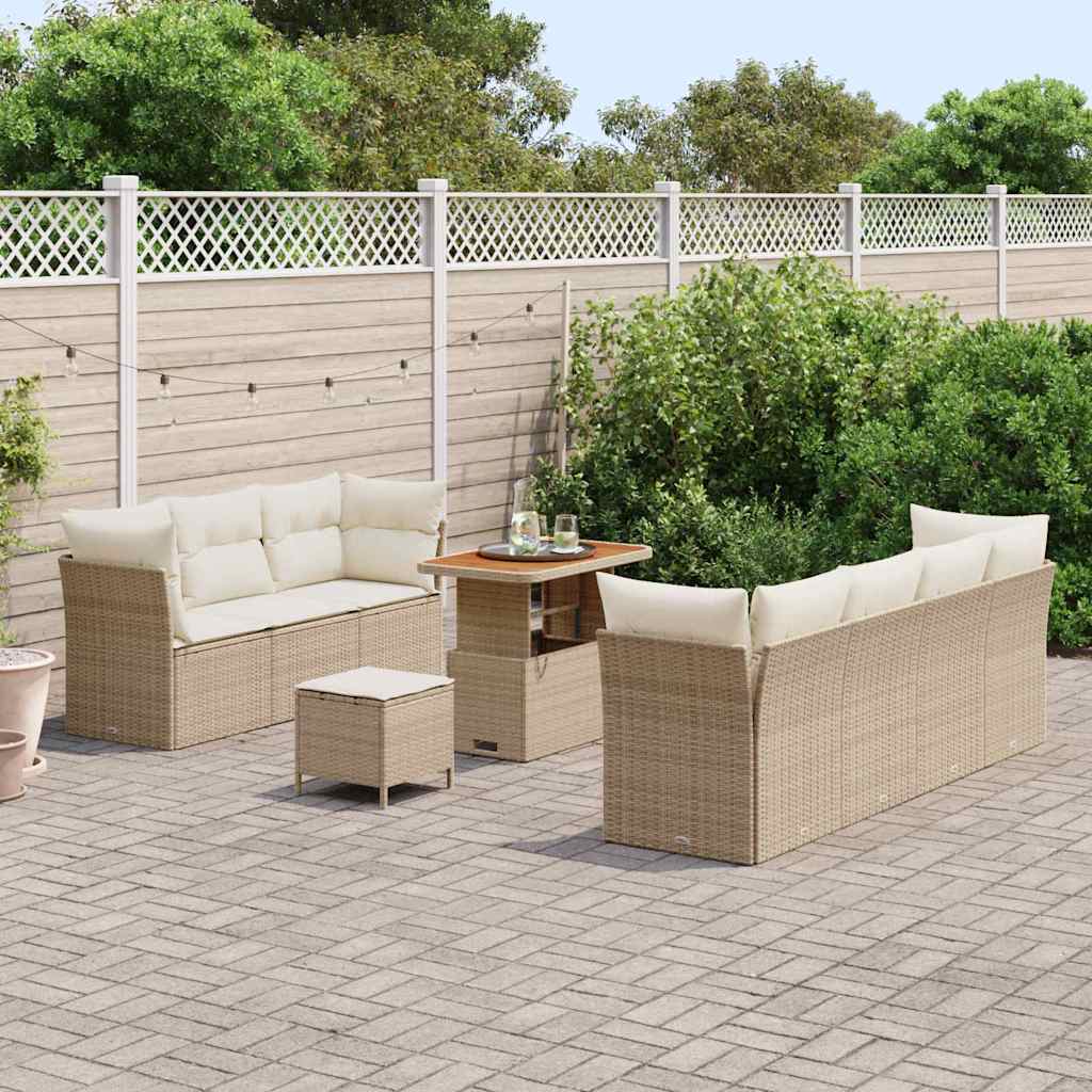 Garten-Sofa-Set mit Kissen mit Speicher 10 pcs Beige und Creme