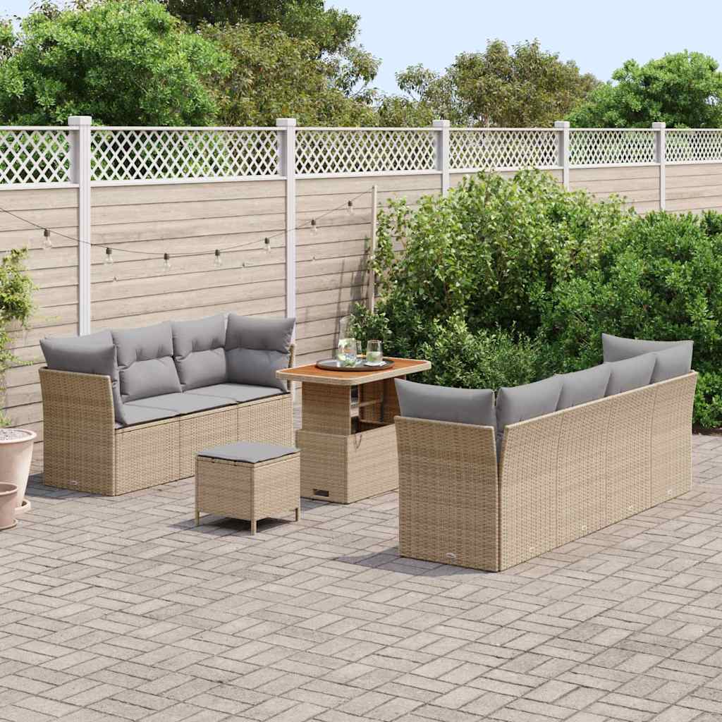 Garten-Sofa-Set mit Kissen 10 pcs Beige und Hellgrau