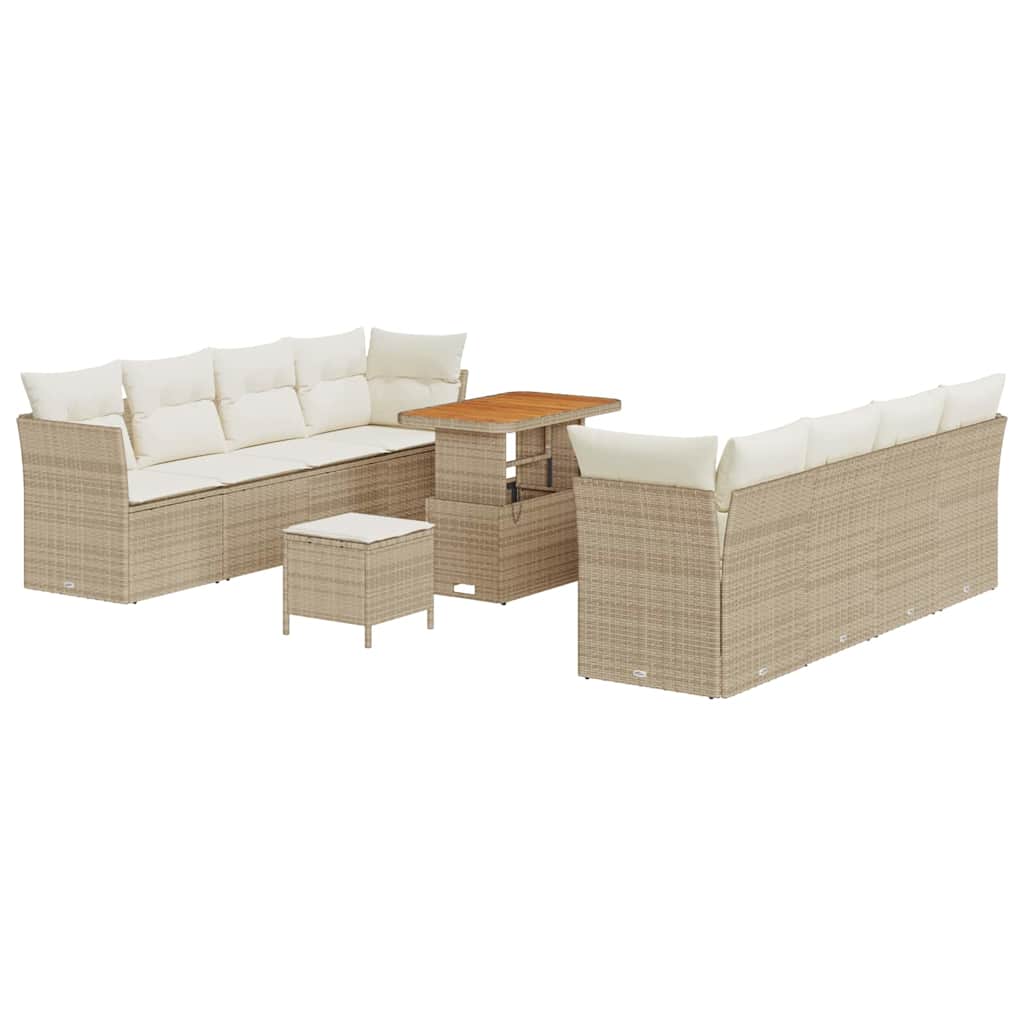 Gartensofa-set mit Kissen 11 pcs Beige und Creme Poly-Rattan