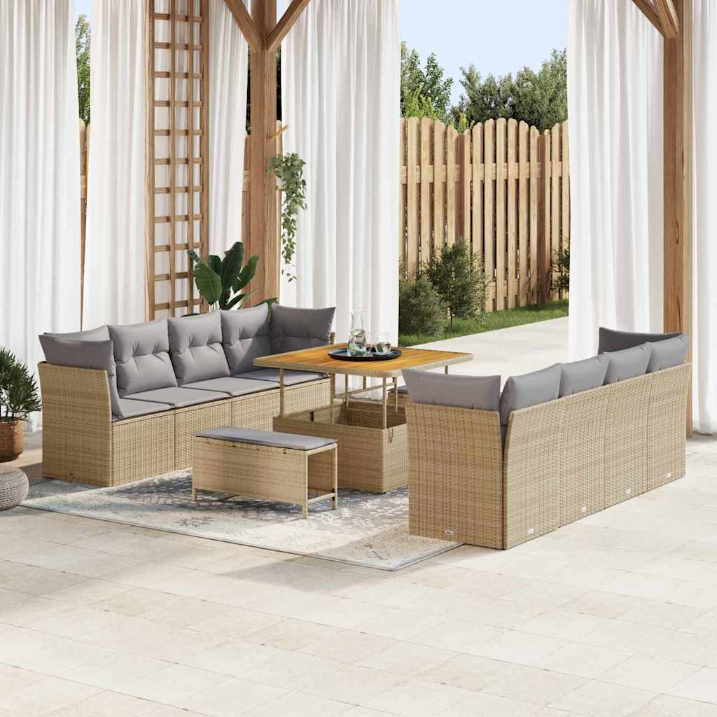 Garten-Sofa-Set mit Kissen 11 pcs Beige und Hellgrau