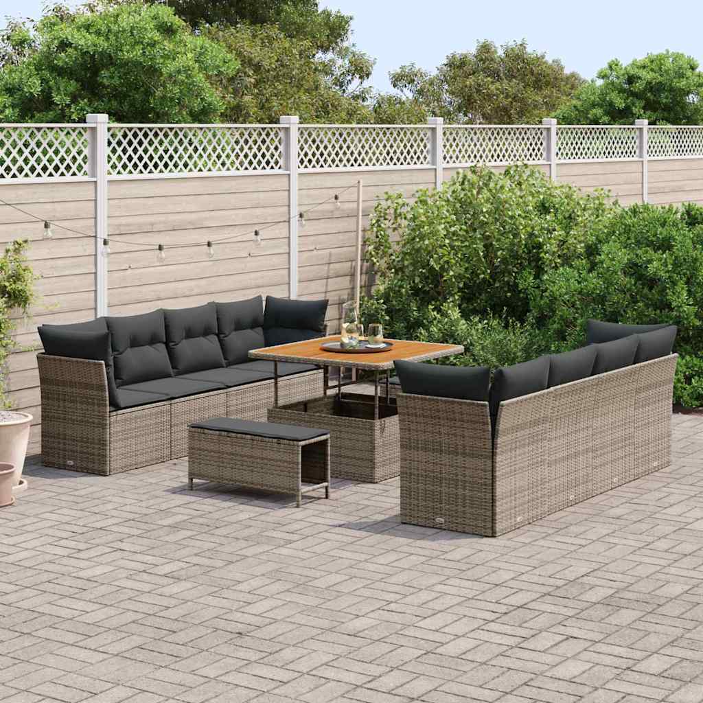 Garten-Sofa-Set mit Kissen mit Speicher 11 pcs Grau